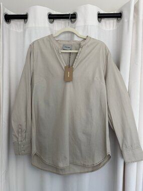 Rachel Comey Table Shirt Stone Beige Brushed Cotton Split Neck Top Size 10 NWT